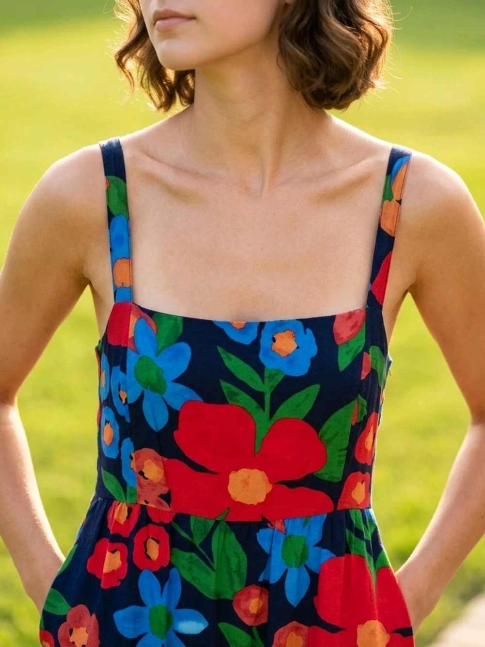 Skies Are Blue Navy Floral  Maxi Dress Size Lg Tiered Bright Boho Style
